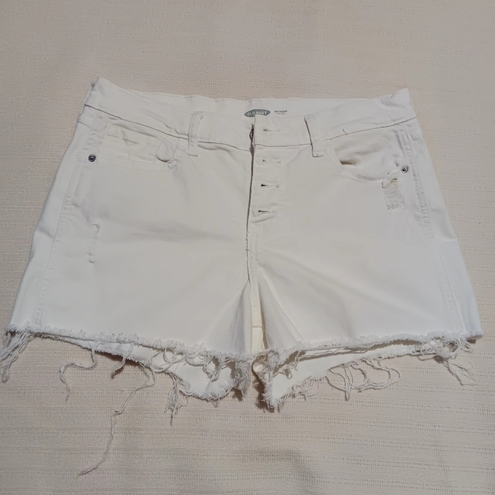 OLD NAVY Mid-Rise Button-Fly Boyfriend White Cut-Off Jean Shorts Size 10